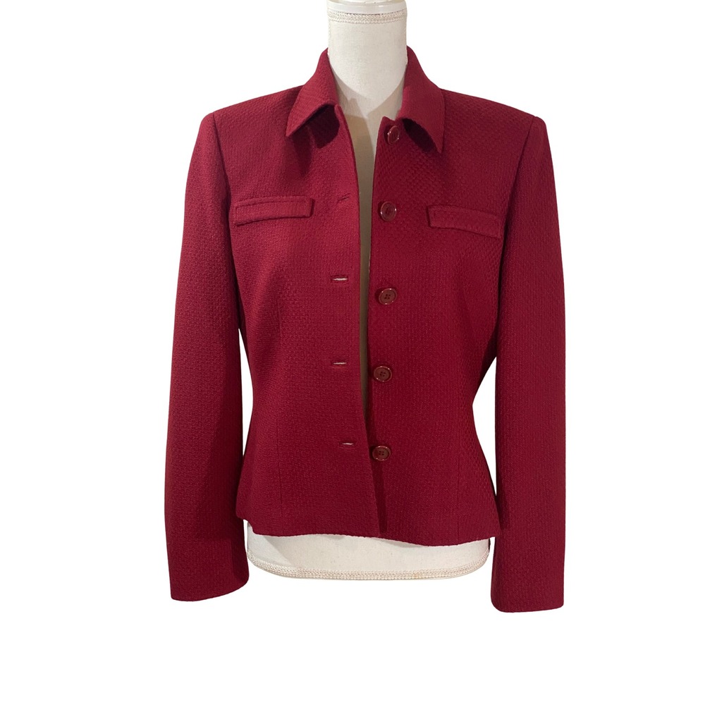 Classic Red Textured Blazer Jacket Women's Business Casual Sophisticated